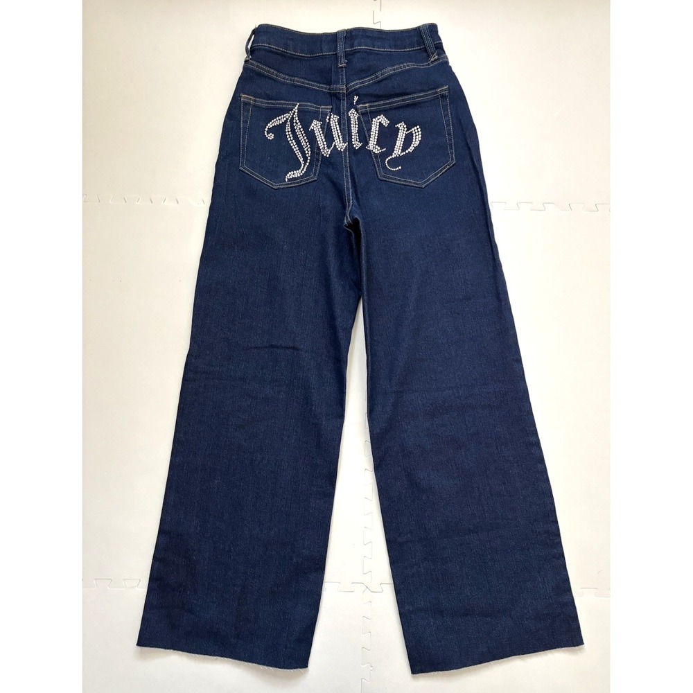 Juicy Couture Womens Jeans Lunita Y2K Wide Leg Spellout Rhinestone Dark 3/26